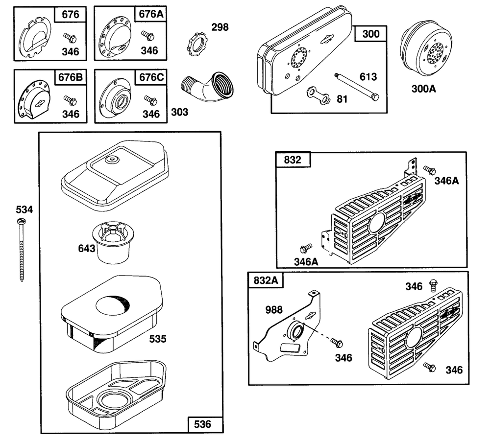 Mufflers And Air Cleaners Diagram and Parts List for 93902-0225-01  Briggs and Stratton Engine